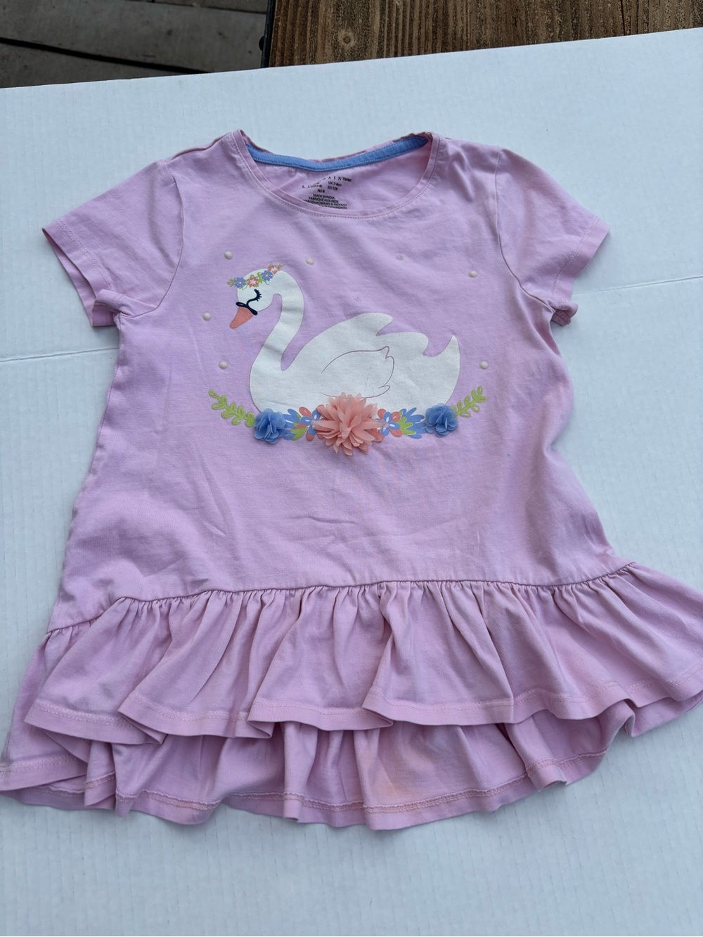 Girls' Pink Swan Ruffle Tunic - Floral Applique